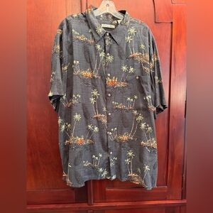 Batik Bay Hawaiian Shirt Men XXL Black Tropical Palm Tree Print Rayon Button-Up